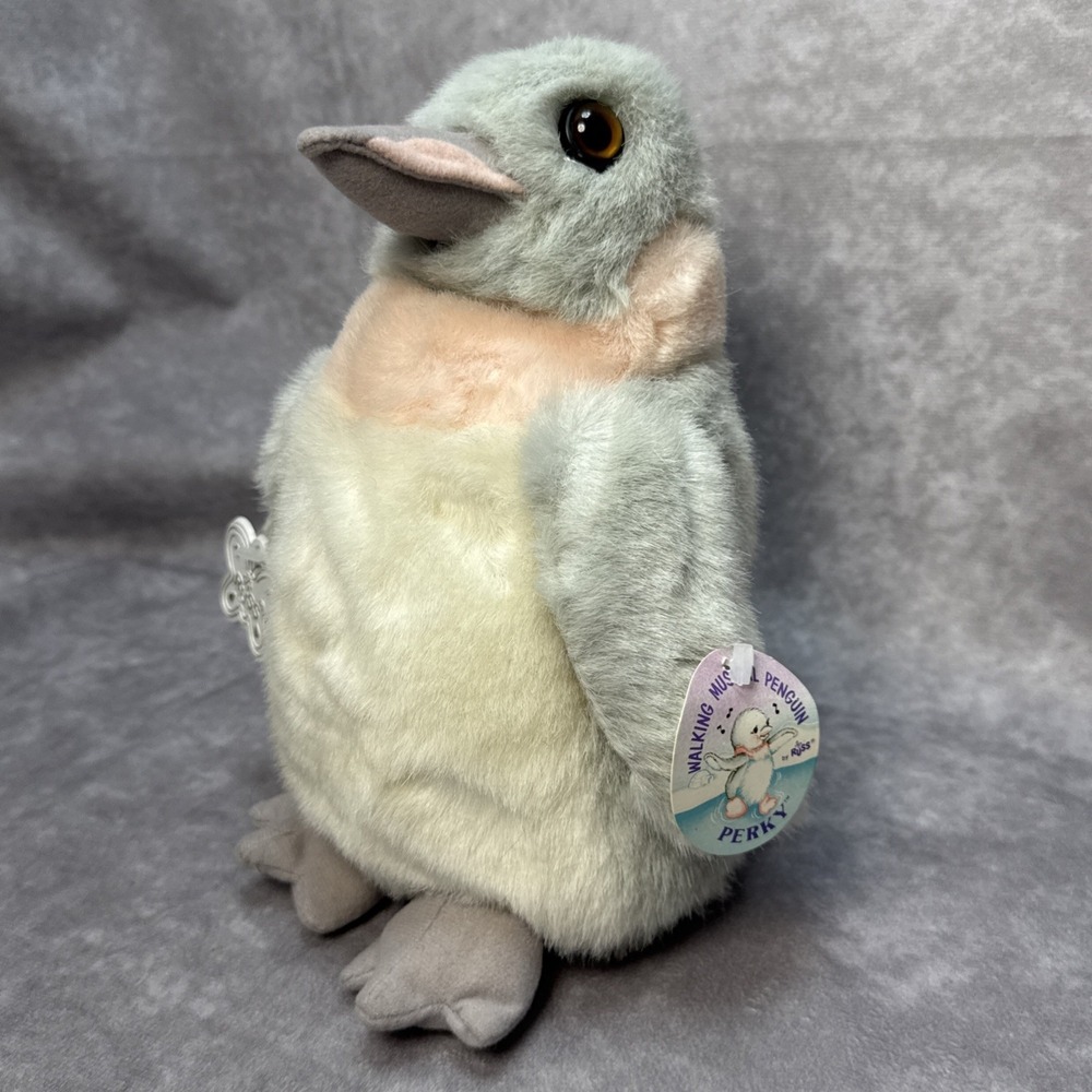 Vintage Russ Perky Walking Musical Wind Up 8" Plush Penguin New NWT